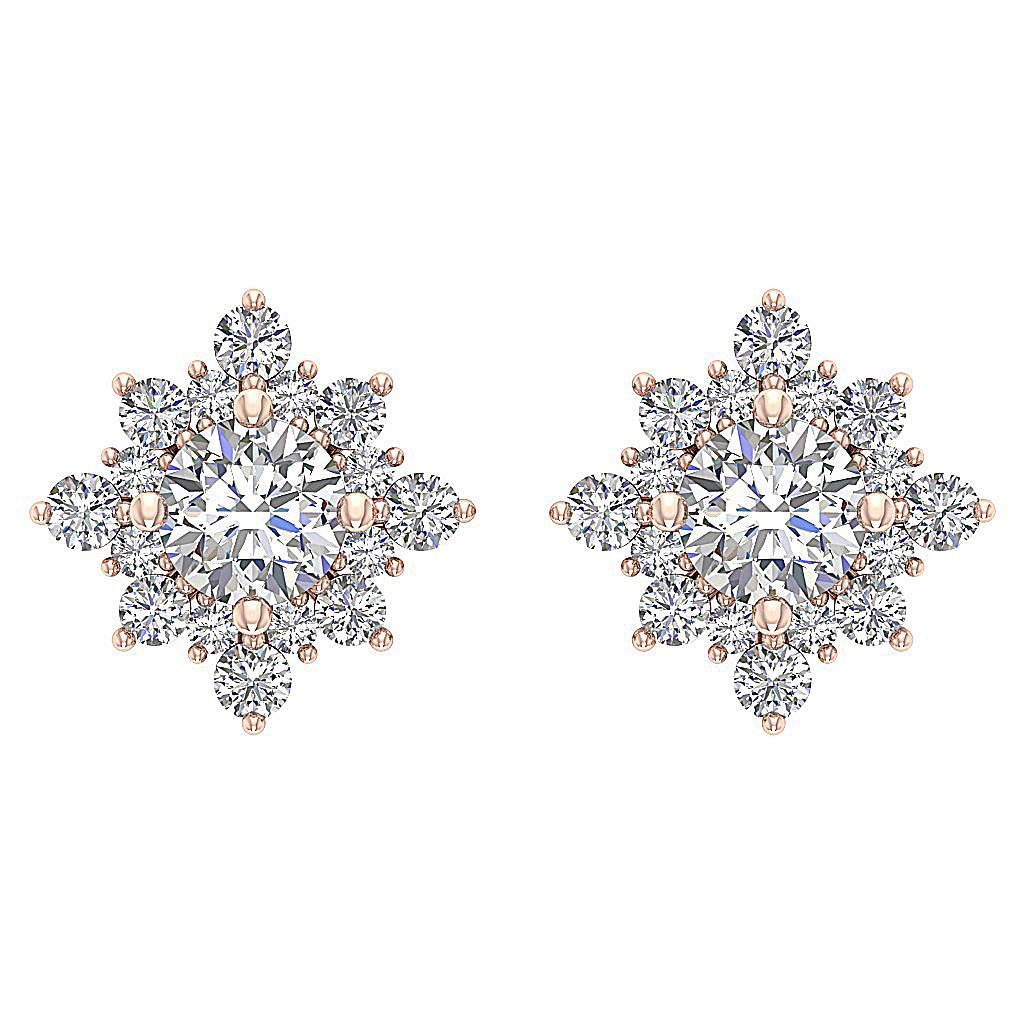 Designer Halo Solitaire Stud Earring 14k/18k Solid Gold Round Diamond SI1 G 1.80Ct