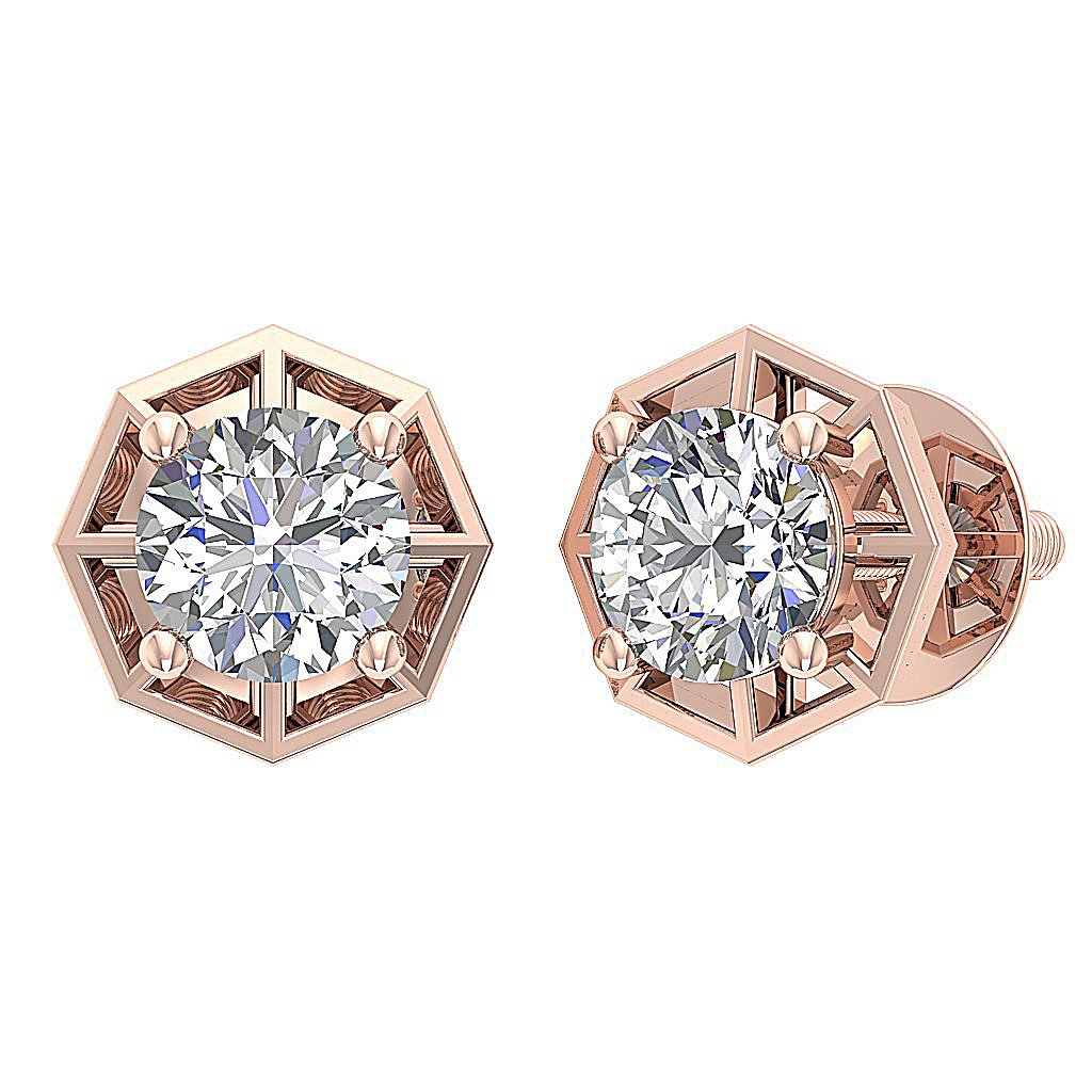 Natural Diamond Solitaire Studs Engagement Earrings SI1/I1 G 0.55 Ct 14k/18k White Gold Prong Set