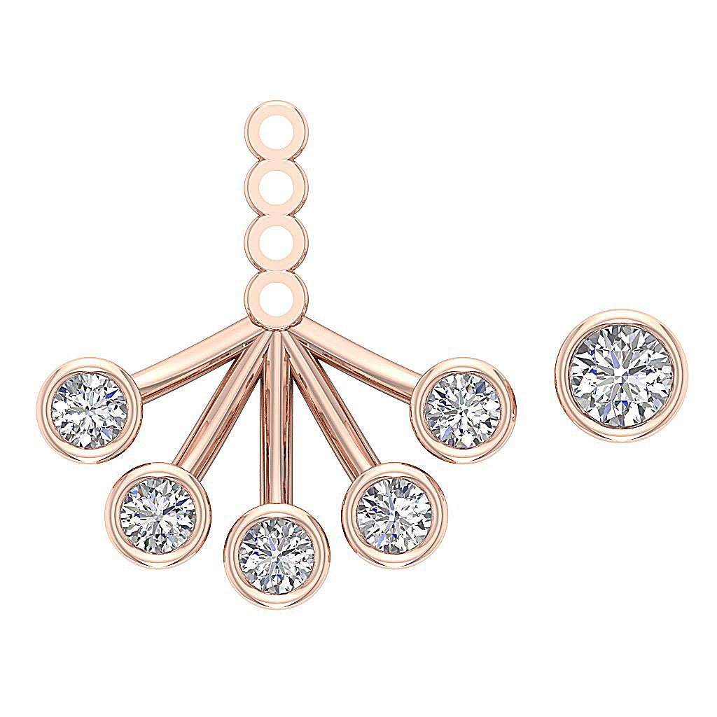 14k/18k Solid Gold Round Diamonds I1 G 0.95 Ct Removable Jacket Studs Earrings Bezel Set 14.37MM