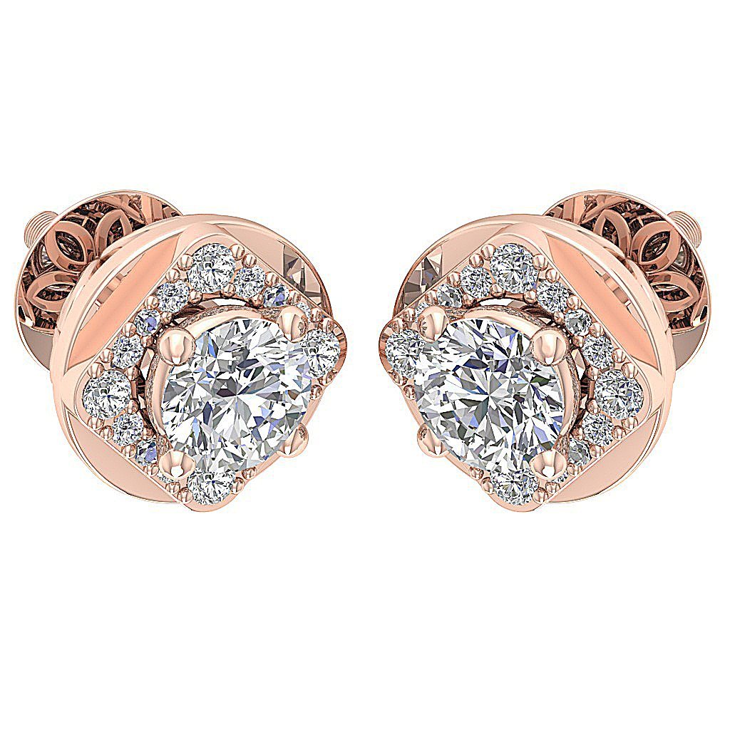 Designer Halo Solitaire Studs Earrings SI1 G 1.50 Ct 14k/18k Solid Gold Natural Diamond