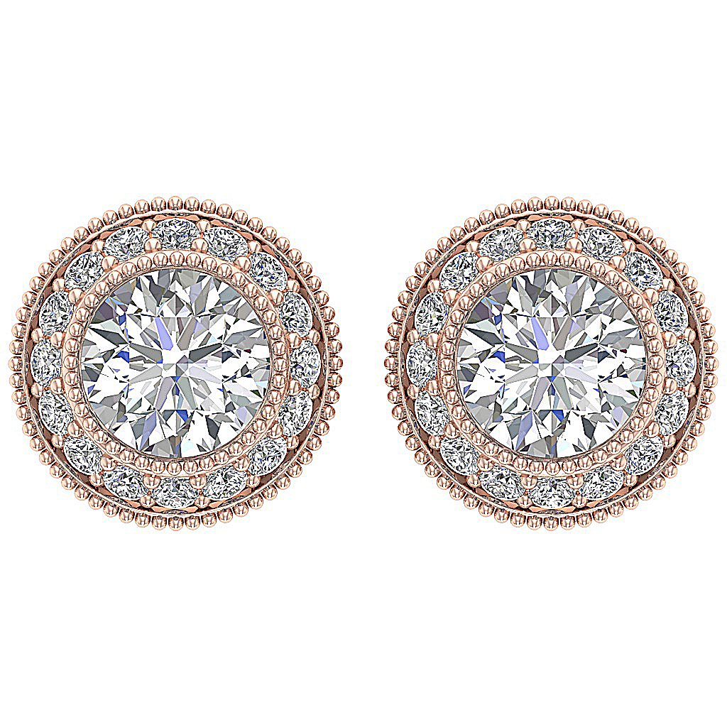 Designer Halo Solitaire Stud Earring I1 G 1.20 Ct 14k/18k Solid Gold Round Diamond Prong Bezel Set