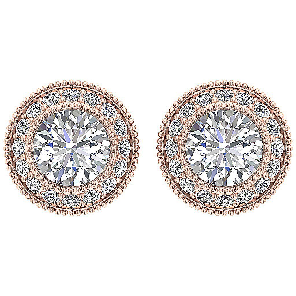 Designer Halo Solitaire Stud Earring SI1 G 1.20Ct 14k/18k Solid Gold Round Diamond Prong Bezel Set