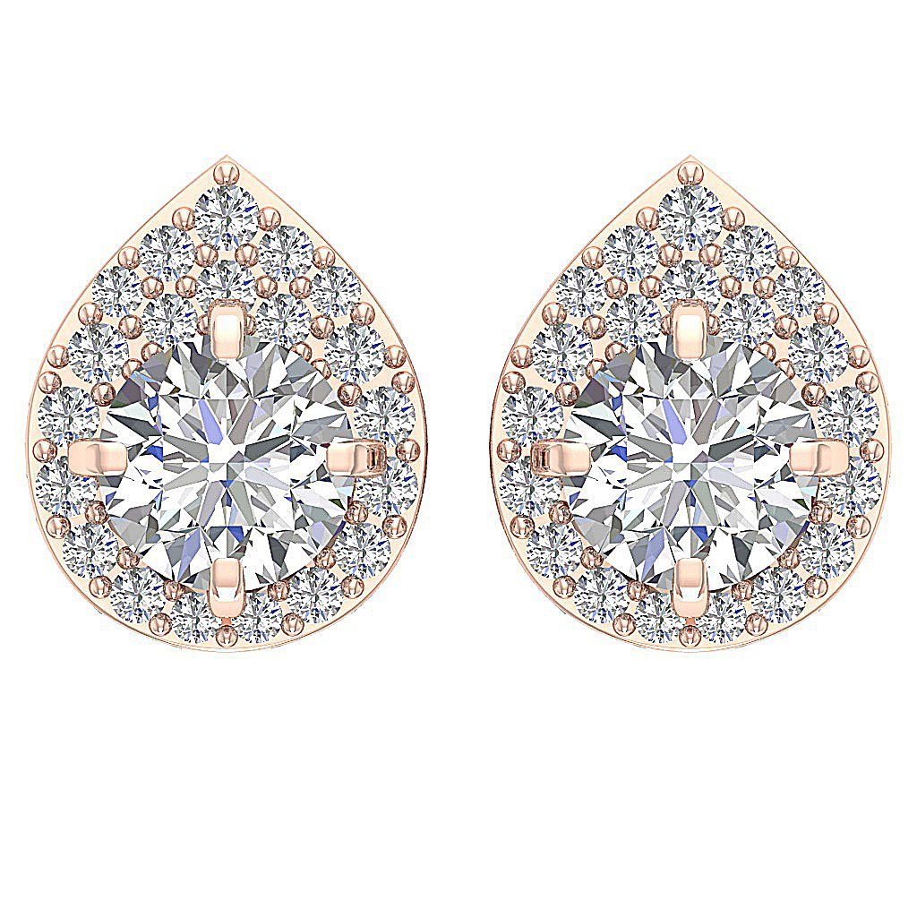 14k/18k Yellow Gold Round Diamond I1 G 1.75Ct Removable Jacket Halo Solitaire Stud Earring 7.80MM