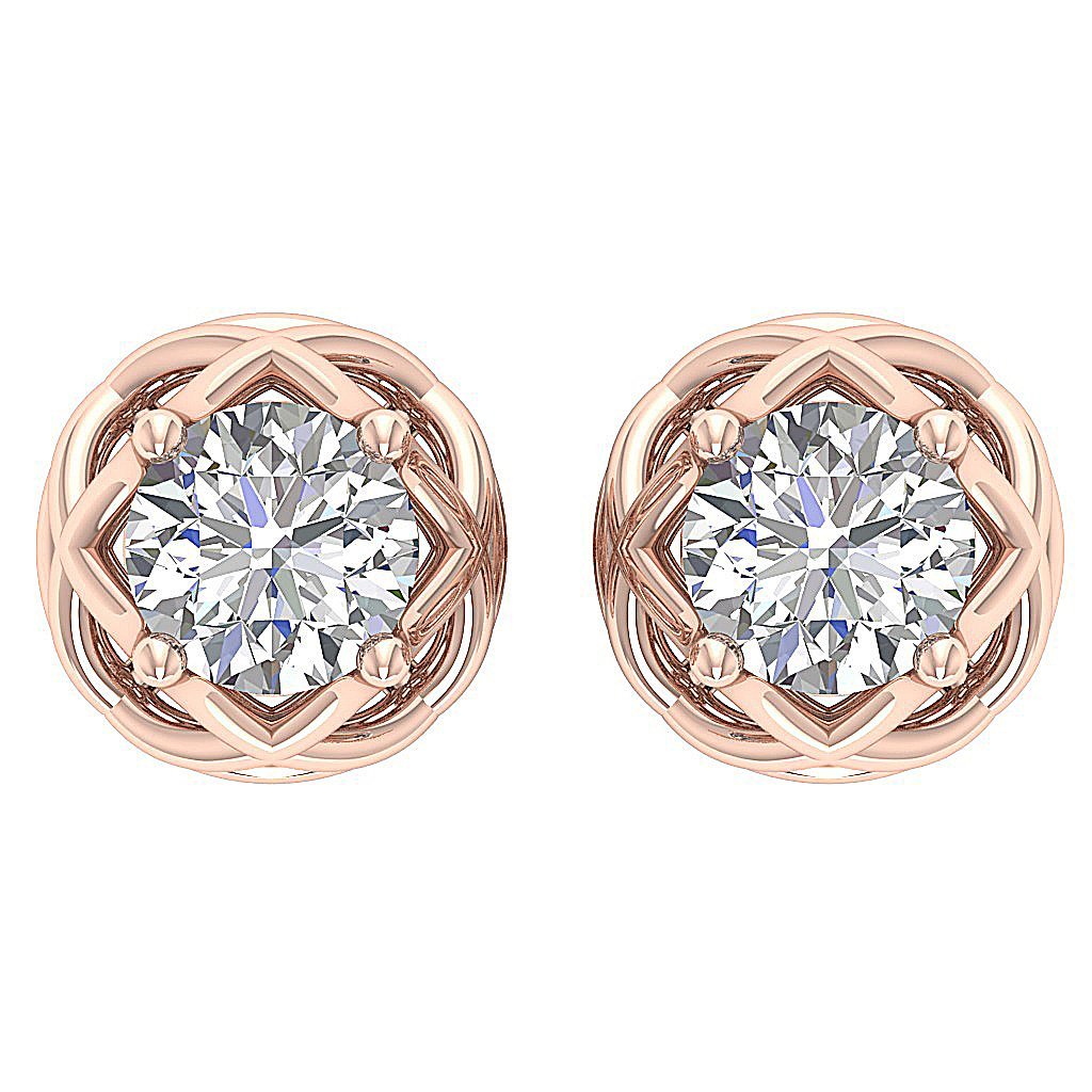 14k/18k Rose Gold SI1/I1 G 2.00 Ct Solitaire Studs Wedding Earrings Genuine Diamond Prong Set