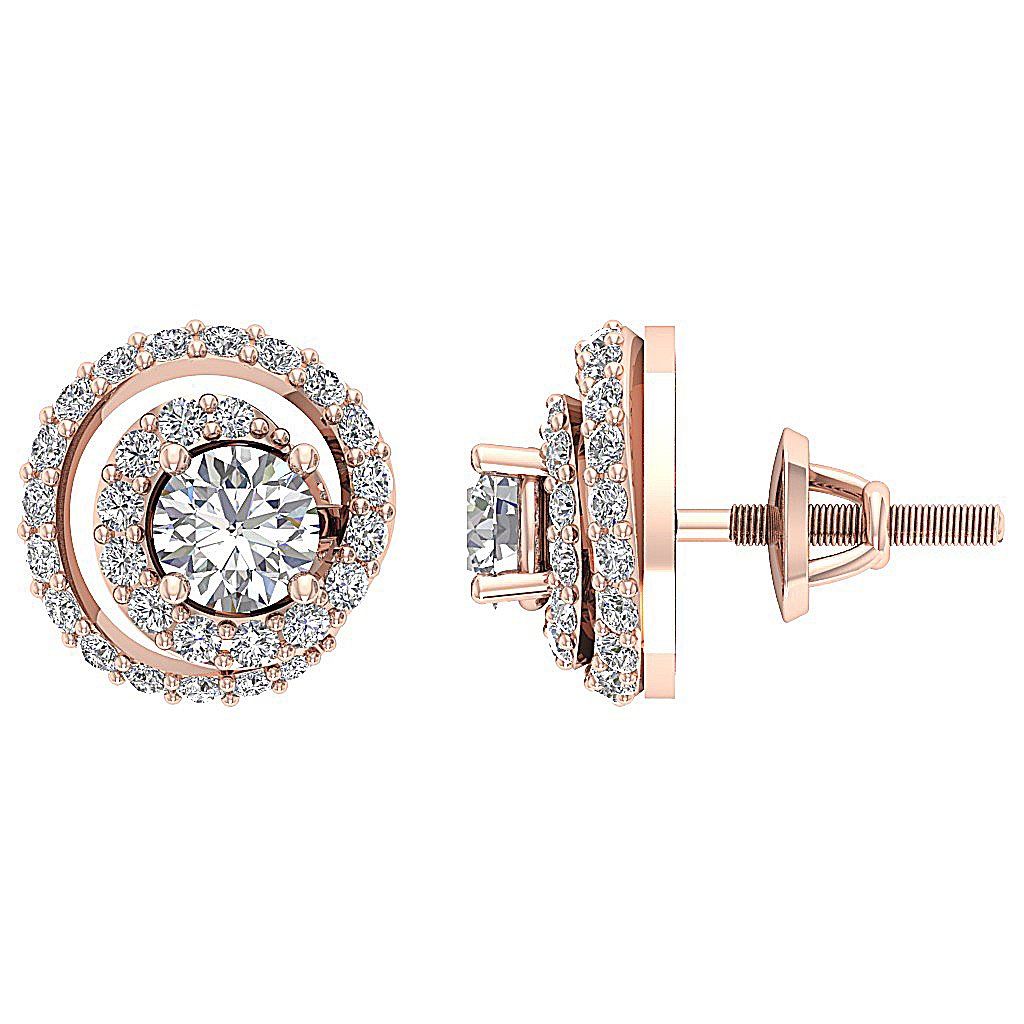 14k/18k Solid Gold Round Diamonds I1 G 1.25Ct Removable Jacket Halo Solitaire Studs Earrings 9.90MM