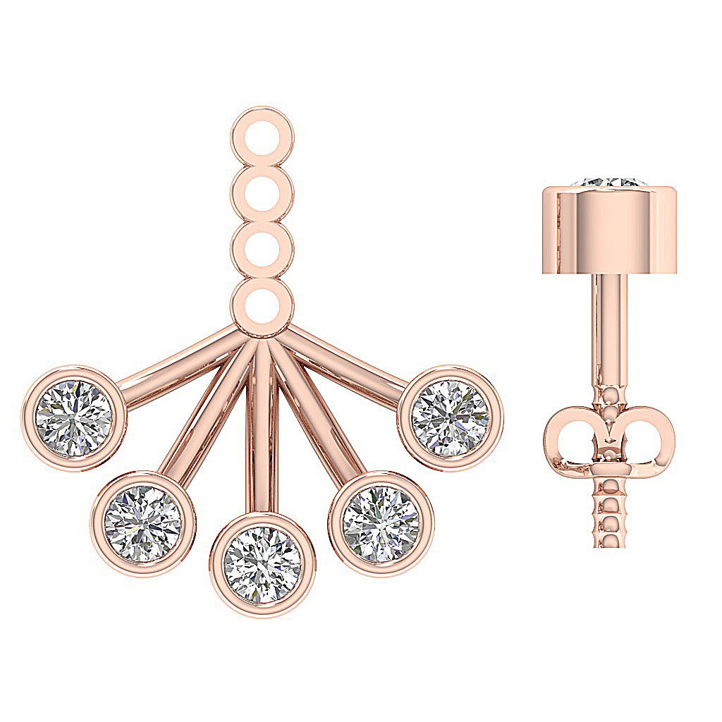 14k/18k Solid Gold Round Diamonds I1 G 0.95 Ct Removable Jacket Studs Earrings Bezel Set 14.37MM