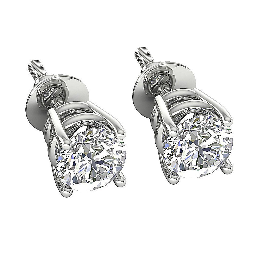14k/18k White Gold Round Cut Diamonds I1 G 1.01 Ct Solitaire Studs Earrings