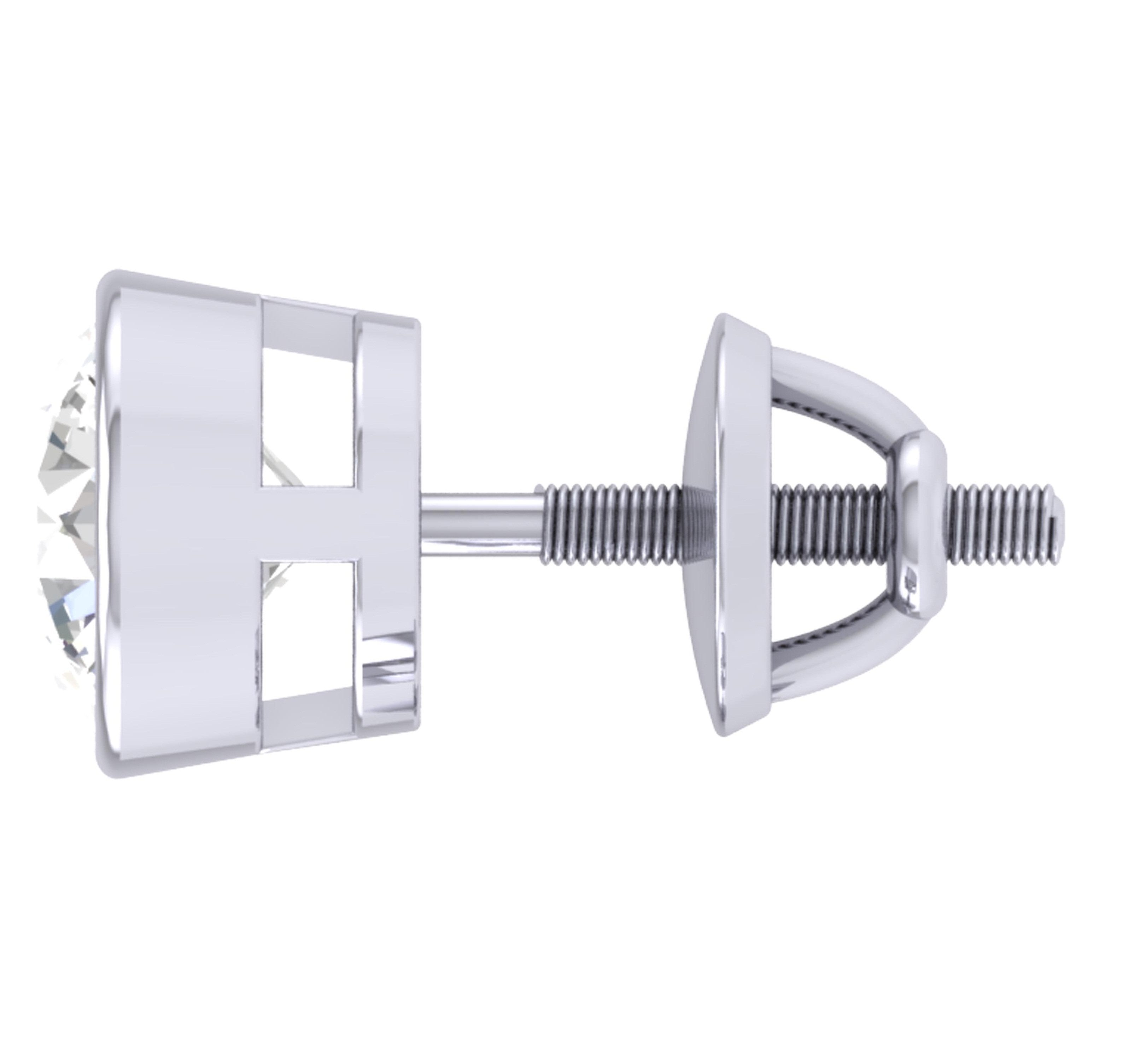 Round Diamond Solitaire Studs Anniversary Earrings I1 G 0.20 Ct 14k/18k White Gold Bezel Set