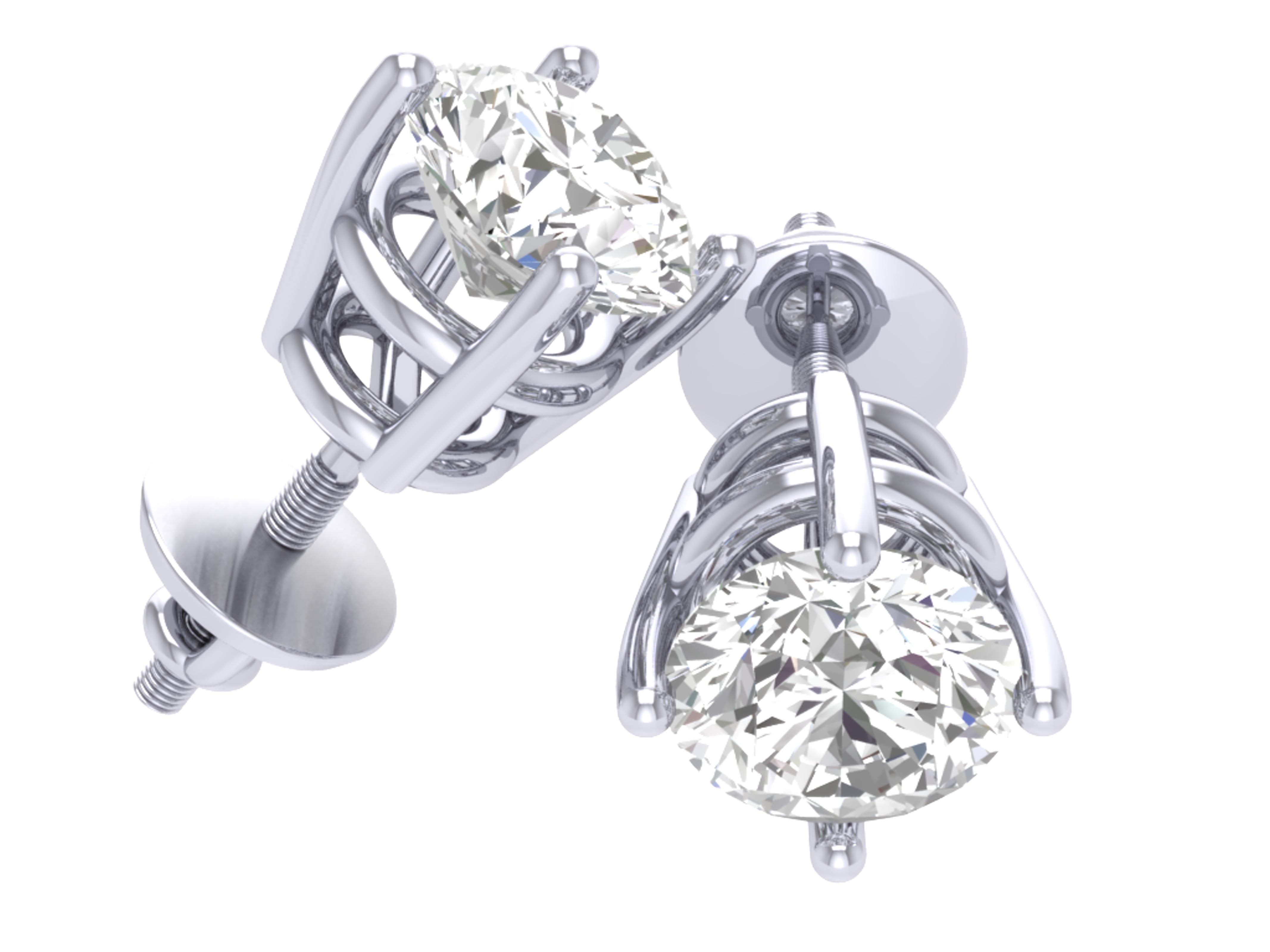 I1 G 1.60 Ct Solitaire 4 Prong Basket Studs Earrings 14k/18k Gold Round Cut Diamonds