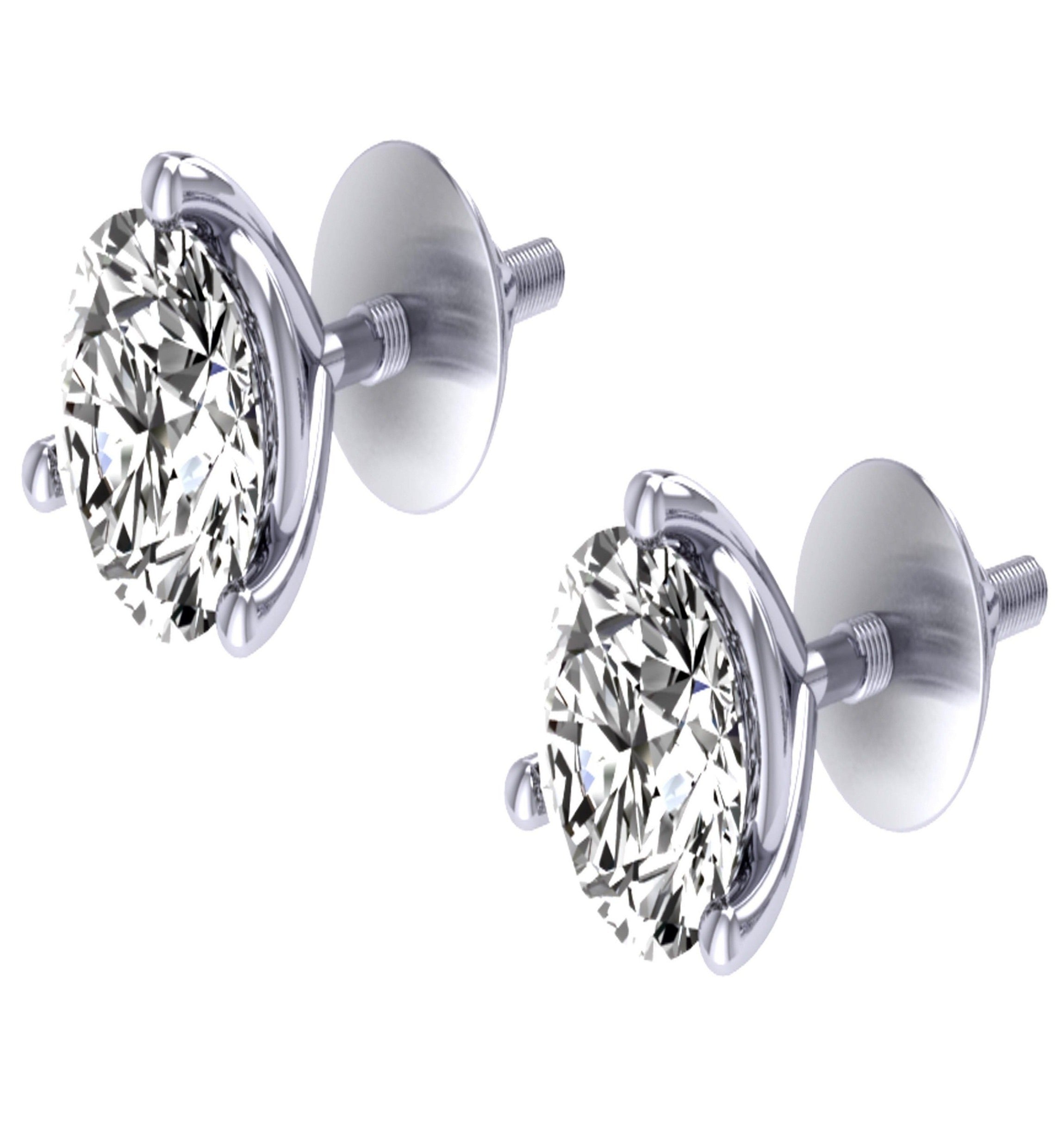14k/18k White Gold Round Cut Diamonds Solitaire Studs Earrings I1 G 1.01Ct Martini Prong Set 4.90MM
