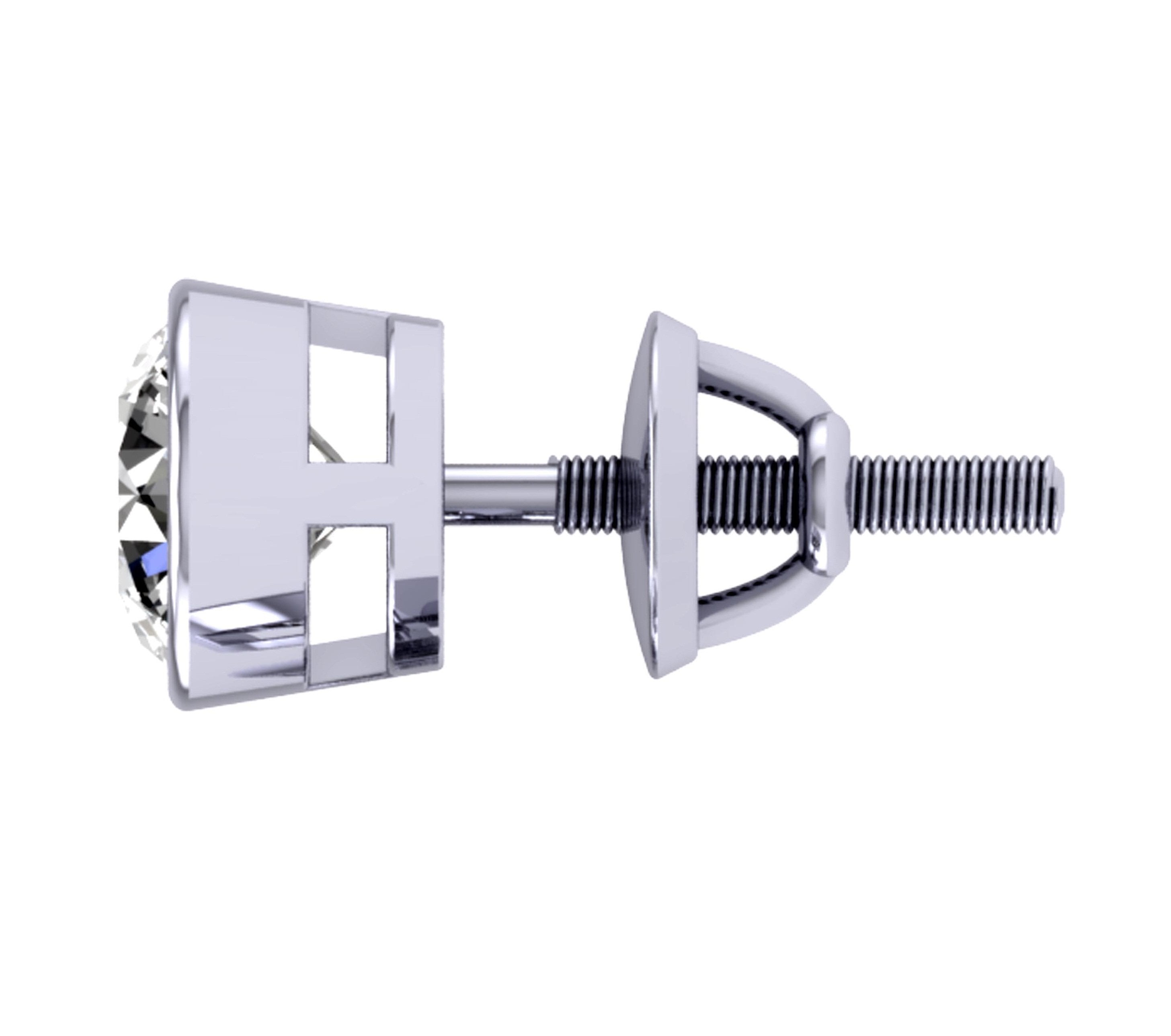 Solitaire Studs Anniversary Earrings Round Diamond I1 G 1.40 Carat 14k / 18k Solid Gold Bezel Set