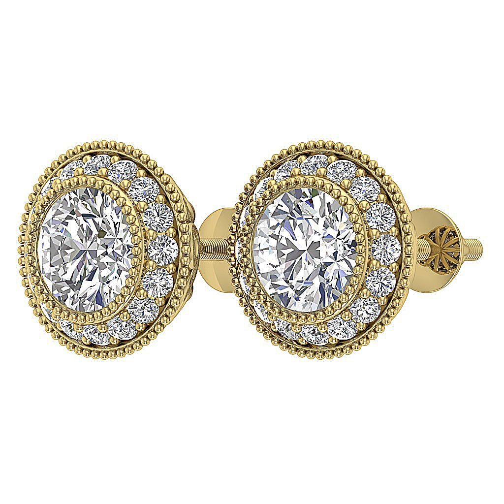Designer Halo Solitaire Stud Earring SI1 G 1.20Ct 14k/18k Solid Gold Round Diamond Prong Bezel Set