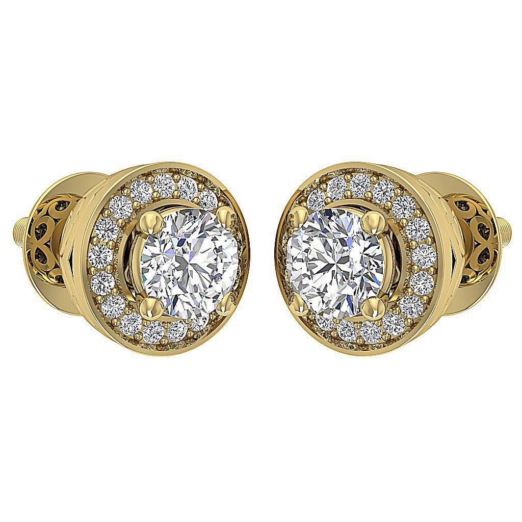 14k/18k Rose Gold Round Diamond I1 G 1.30Ct Removable Jacket Halo Solitaire Stud Earring Prong Set