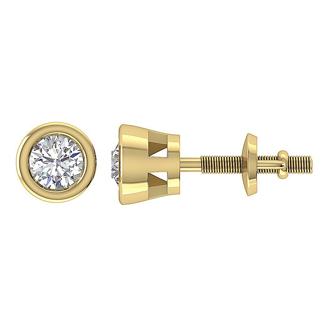 Bezel Set Solitaire Studs Anniversary Earrings Round Diamond SI1 G 0.40 Ct 14k/18k White Yellow Rose Gold