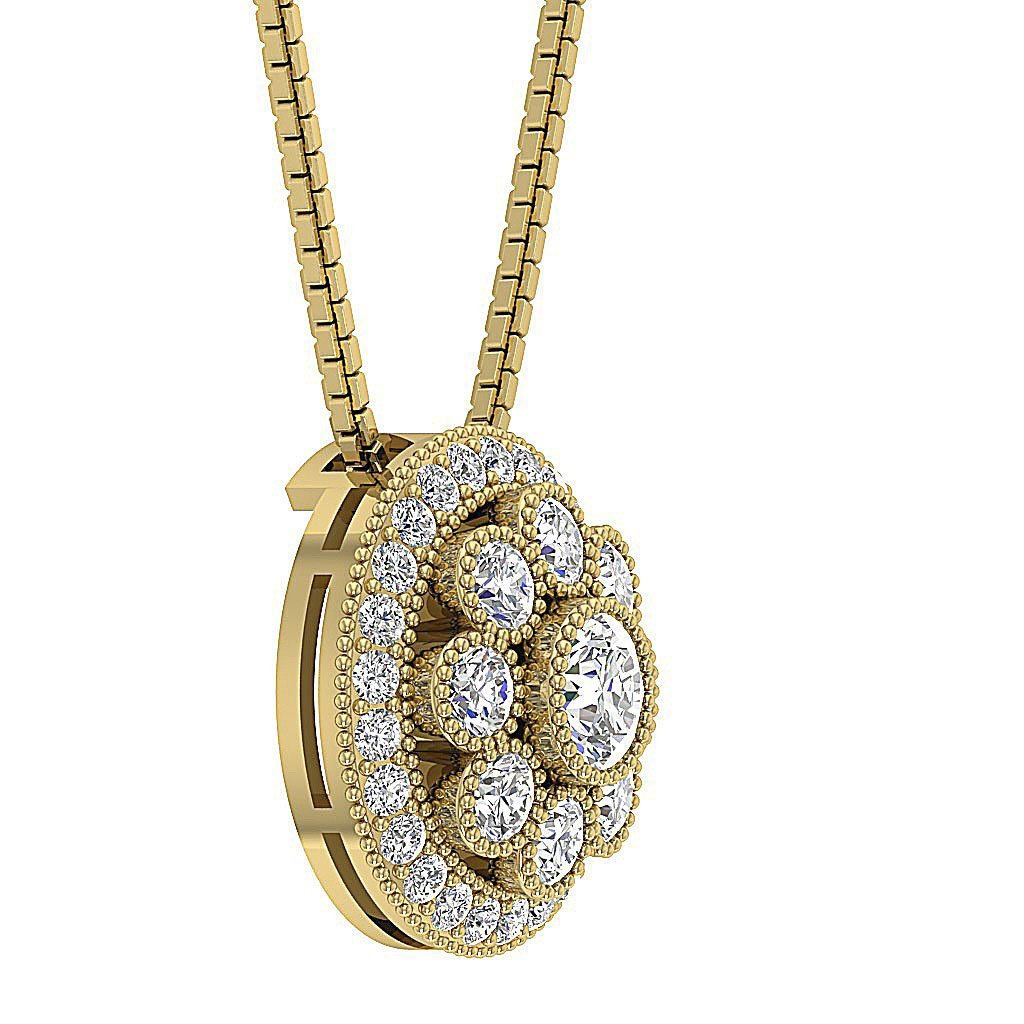 Halo Cluster Pendants 14k/18k Solid White Gold Natural Diamond SI1/I1 G 1.90 Ct Prong Bezel Set