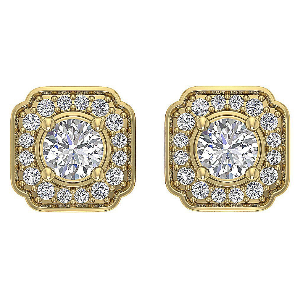 Designer Halo Solitaire Studs Earrings 14k/18k Solid Gold Round Cut Diamonds SI1 G 0.80 Ct