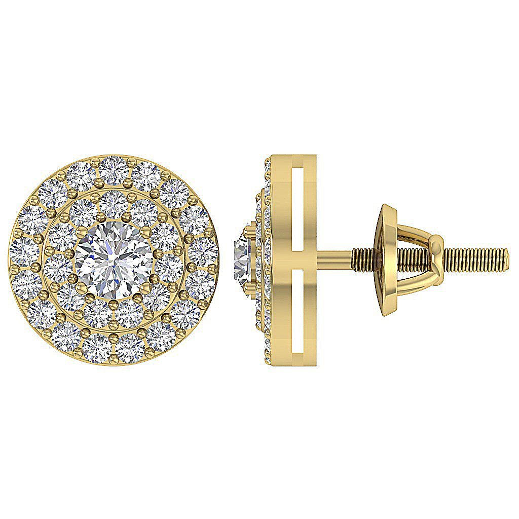 Halo Solitaire Studs Earrings I1 G 1.00 Ct 14k/18k Solid Gold Natural Diamonds