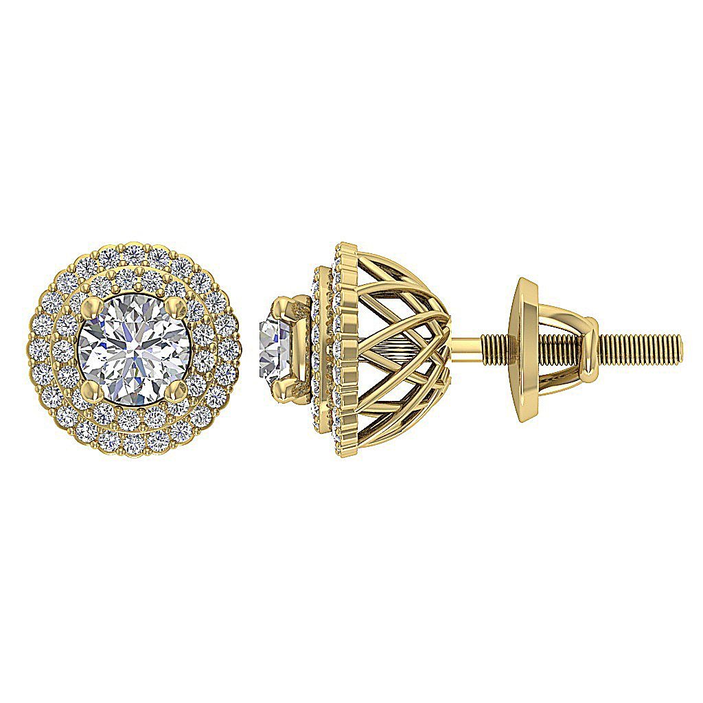 Designer Halo Solitaire Studs Earrings I1 G 1.50 Ct 14k/18k Solid Gold Round Diamonds Prong Set