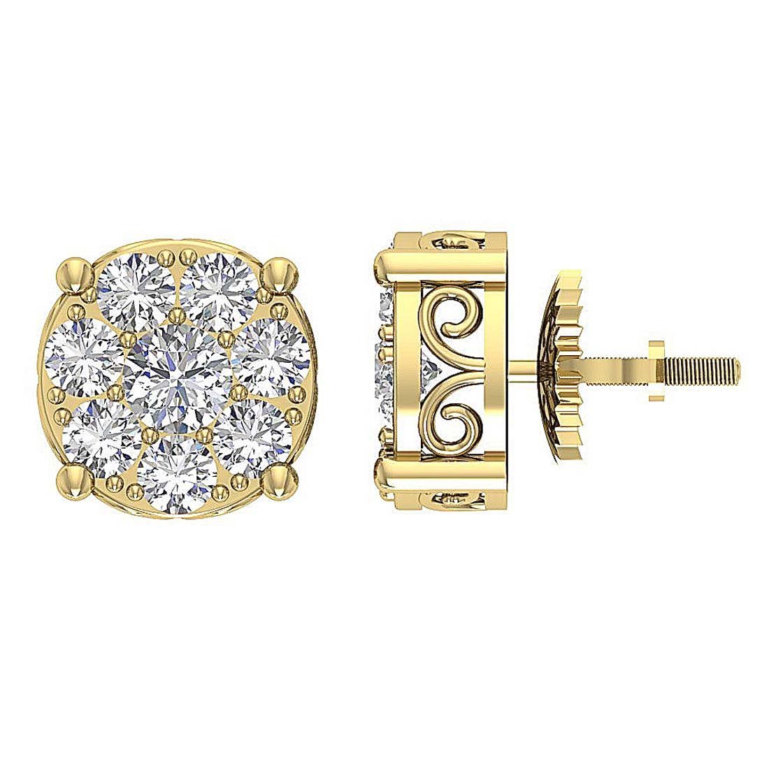 Natural Diamond Solitaire Studs Engagement Earrings VS1/SI1/I1 1.50 Ct 14k/18k White Gold Prong Set