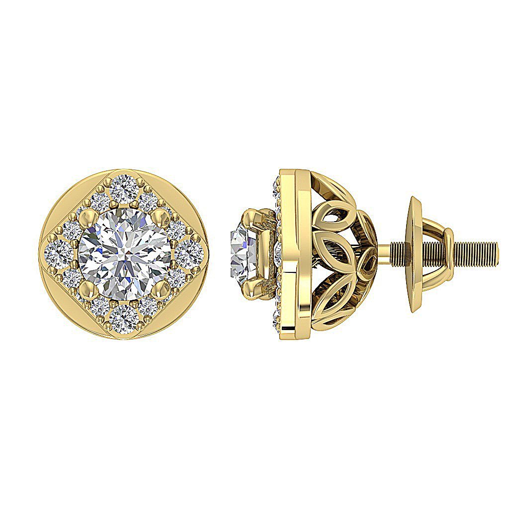 Designer Halo Solitaire Studs Earrings SI1 G 1.50 Ct 14k/18k Solid Gold Natural Diamond