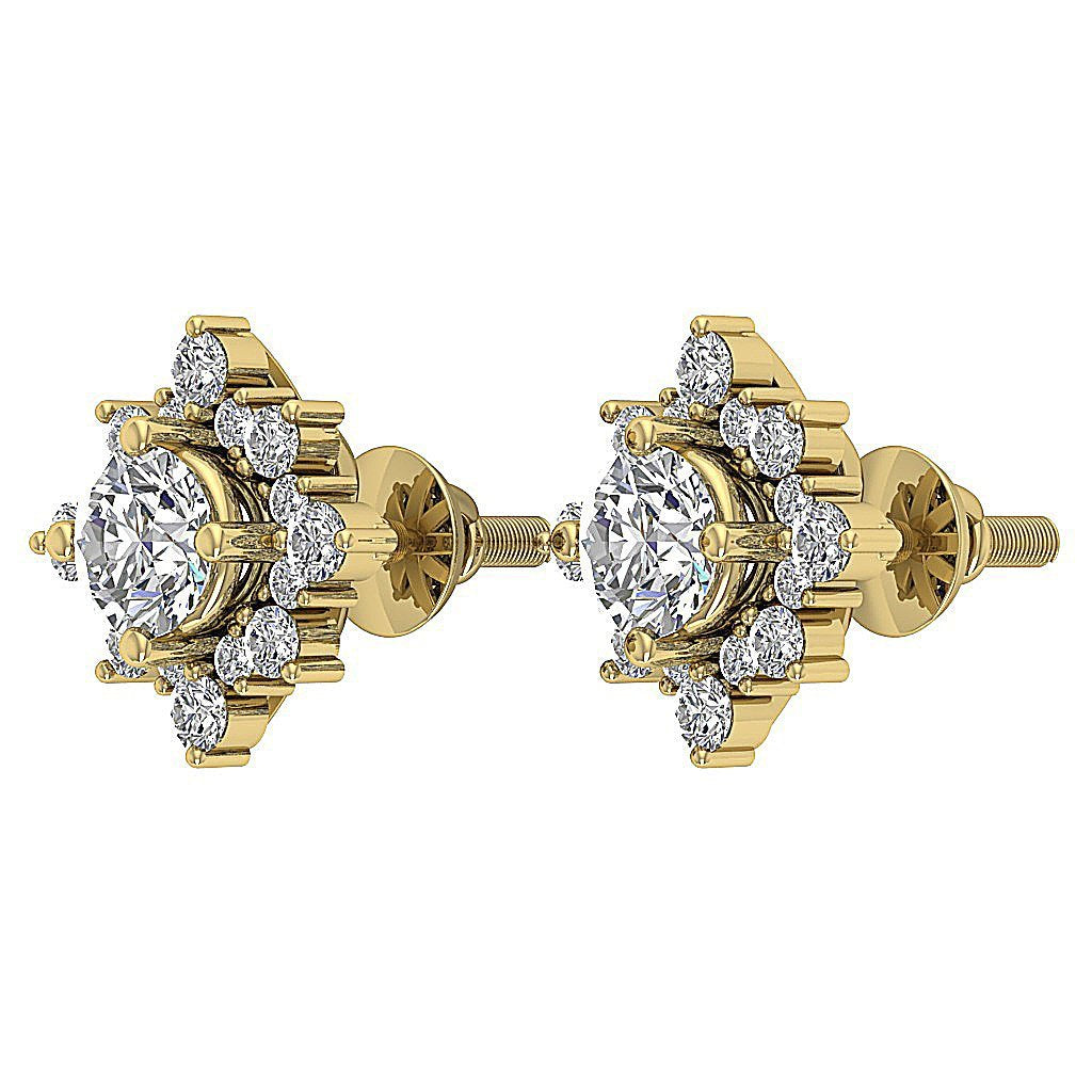 Designer Halo Solitaire Stud Earring 14k/18k Solid Gold Round Diamond SI1 G 1.80Ct