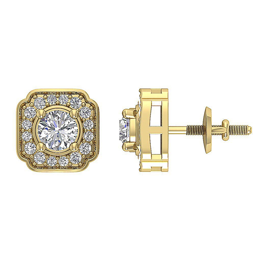 Designer Halo Solitaire Studs Earrings 14k/18k Solid Gold Round Cut Diamonds SI1 G 0.80 Ct