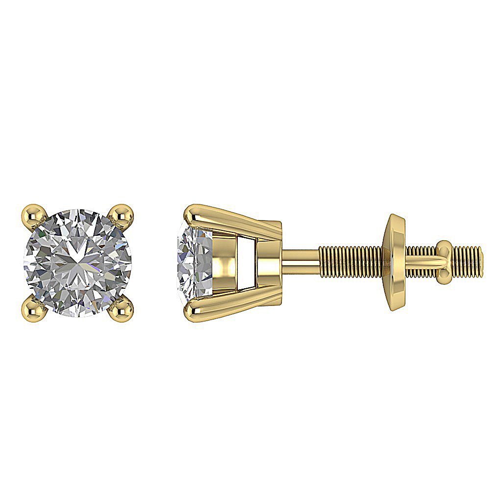 Tiny Solitaire Studs Earrings 14k / 18k Gold Natural Diamonds I1 G 0.20 Ct
