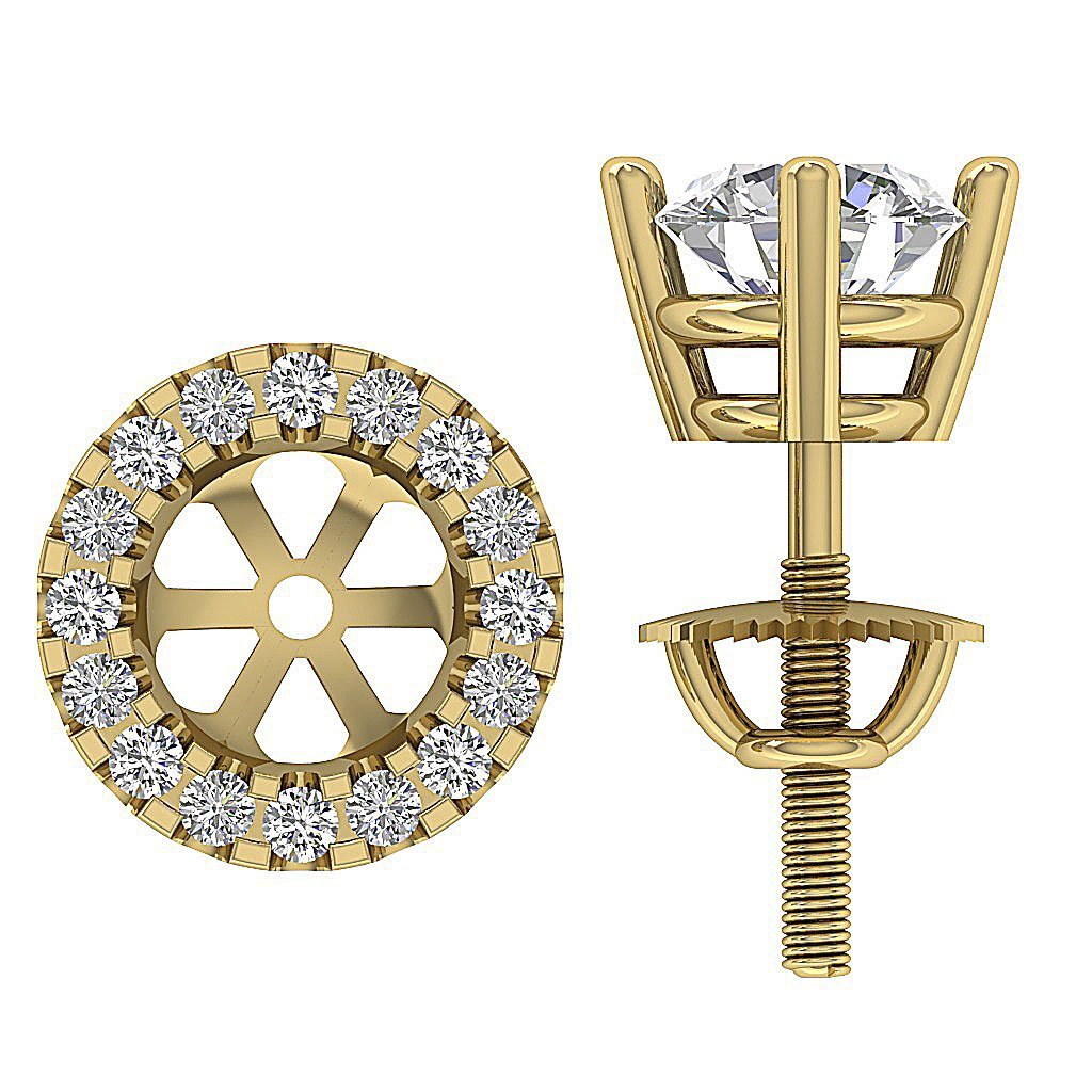 14k/18k Solid Gold Round Diamond SI1 G 1.30Ct Removable Jacket Halo Solitaire Stud Earring Prong Set