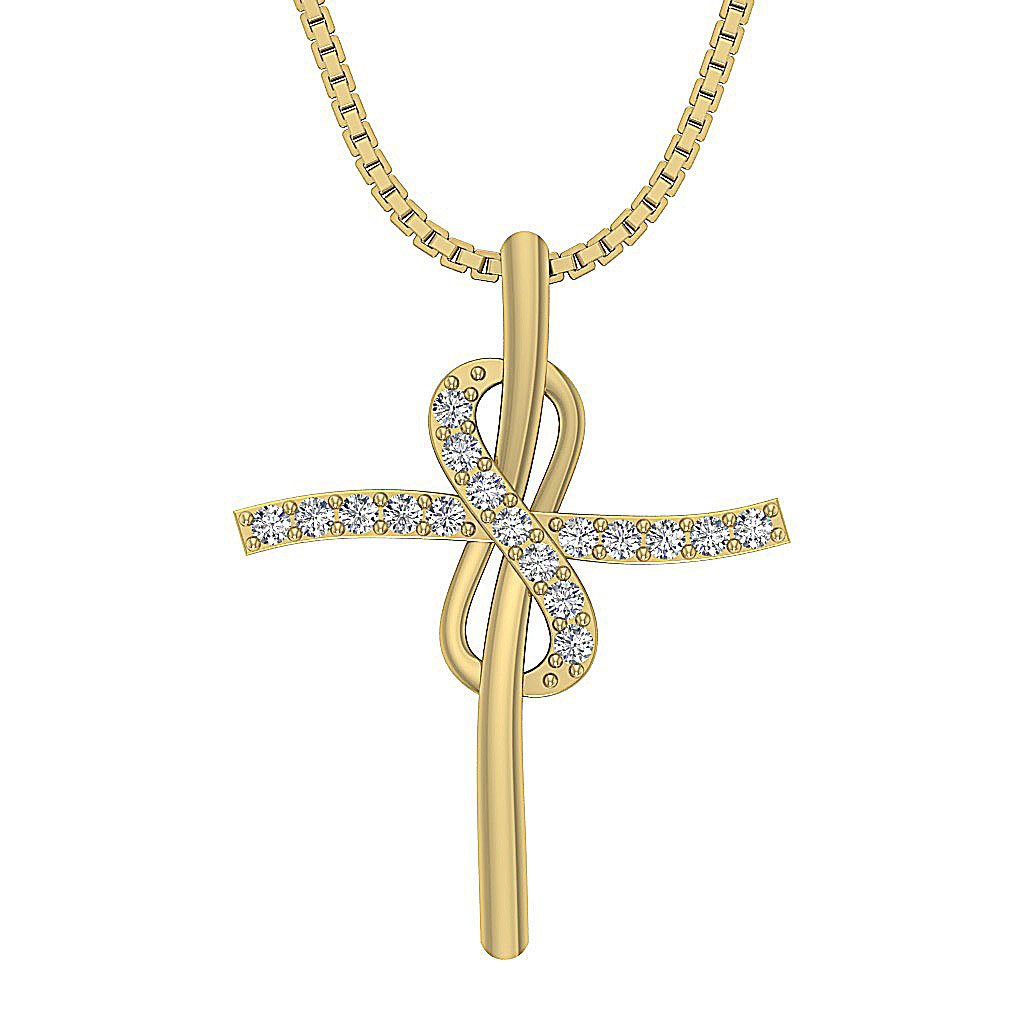 14kYellowGoldGenuineDiamondCrossPendants