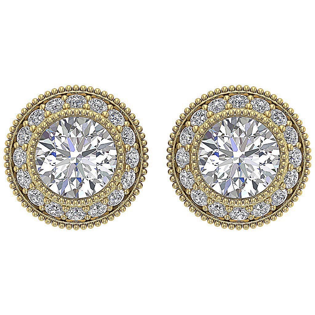 Designer Halo Solitaire Stud Earring SI1 G 1.20Ct 14k/18k Solid Gold Round Diamond Prong Bezel Set