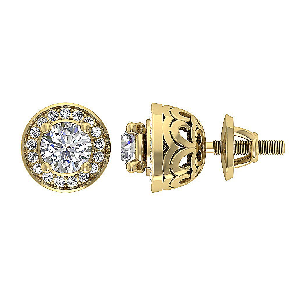 14k/18k Rose Gold Round Diamond I1 G 1.30Ct Removable Jacket Halo Solitaire Stud Earring Prong Set