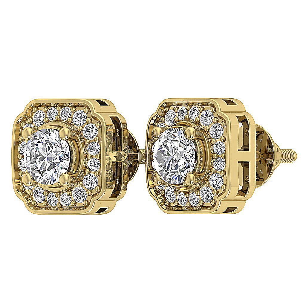 Designer Halo Solitaire Studs Earrings 14k/18k Solid Gold Round Cut Diamonds SI1 G 0.80 Ct