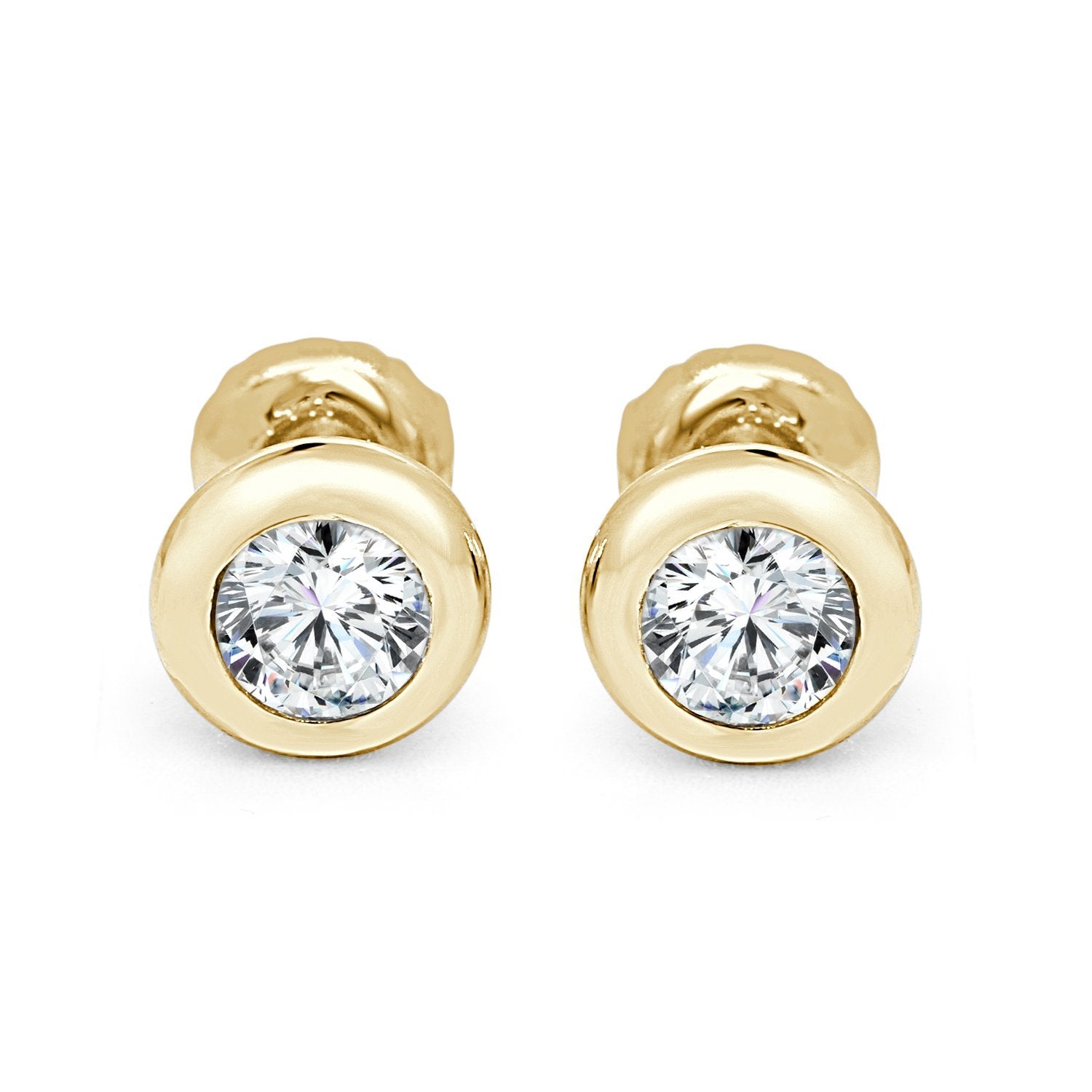 I1 G 0.50 Ct Solitaire Studs Engagement Earrings Natural Diamond 14k/18k Yellow Gold Bezel Set