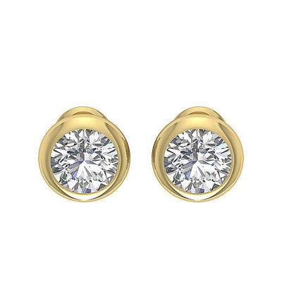 Natural Diamond Solitaire Studs Engagement Earrings I1 G 1.40 Ct 14k / 18k White Gold Bezel Set