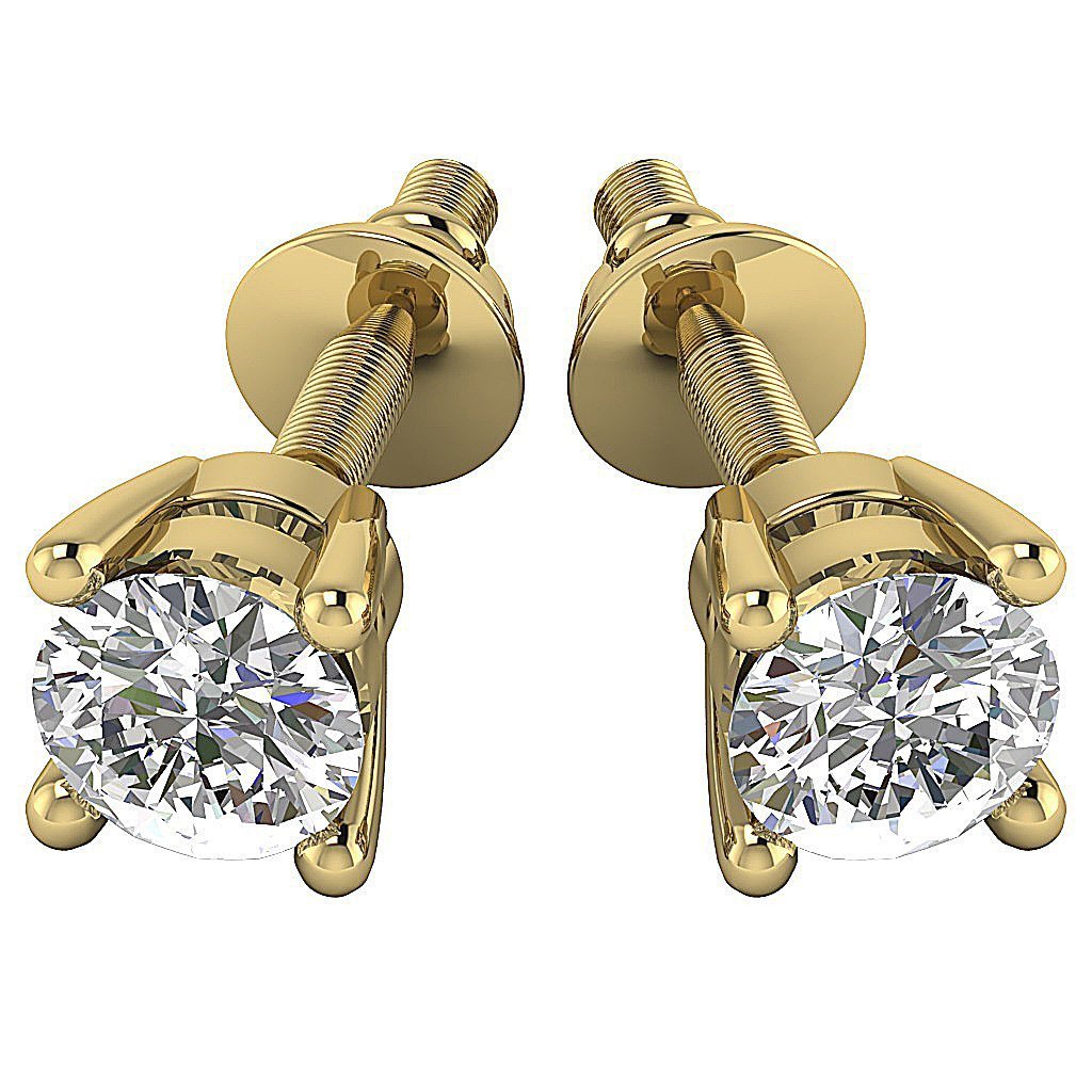 Tiny Solitaire Studs Earrings 14k / 18k Gold Natural Diamonds I1 G 0.20 Ct