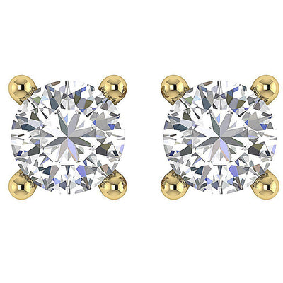 Solitaire Studs Earrings 14k / 18k Gold Natural Round Cut Diamond I1 G 0.60 Ct