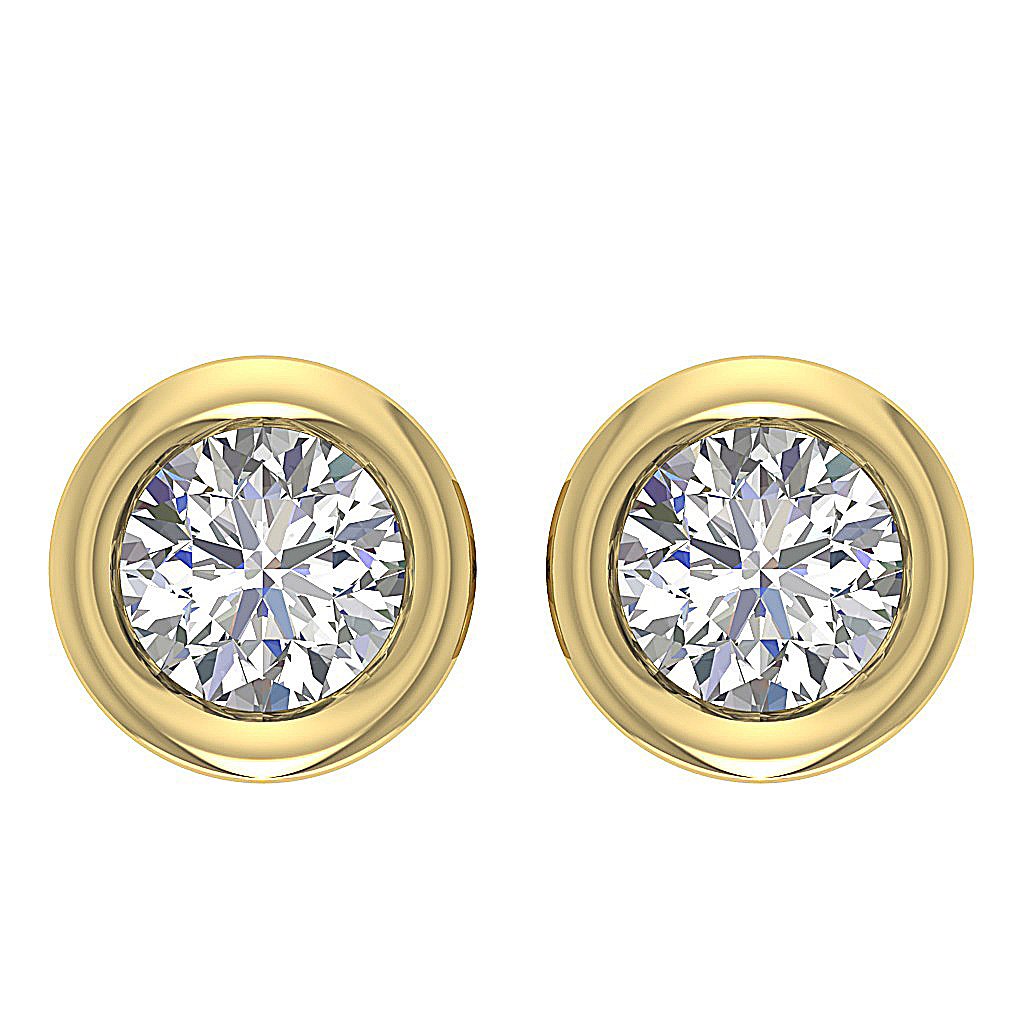 Bezel Set Solitaire Studs Anniversary Earrings Round Diamond SI1 G 0.40 Ct 14k/18k White Yellow Rose Gold
