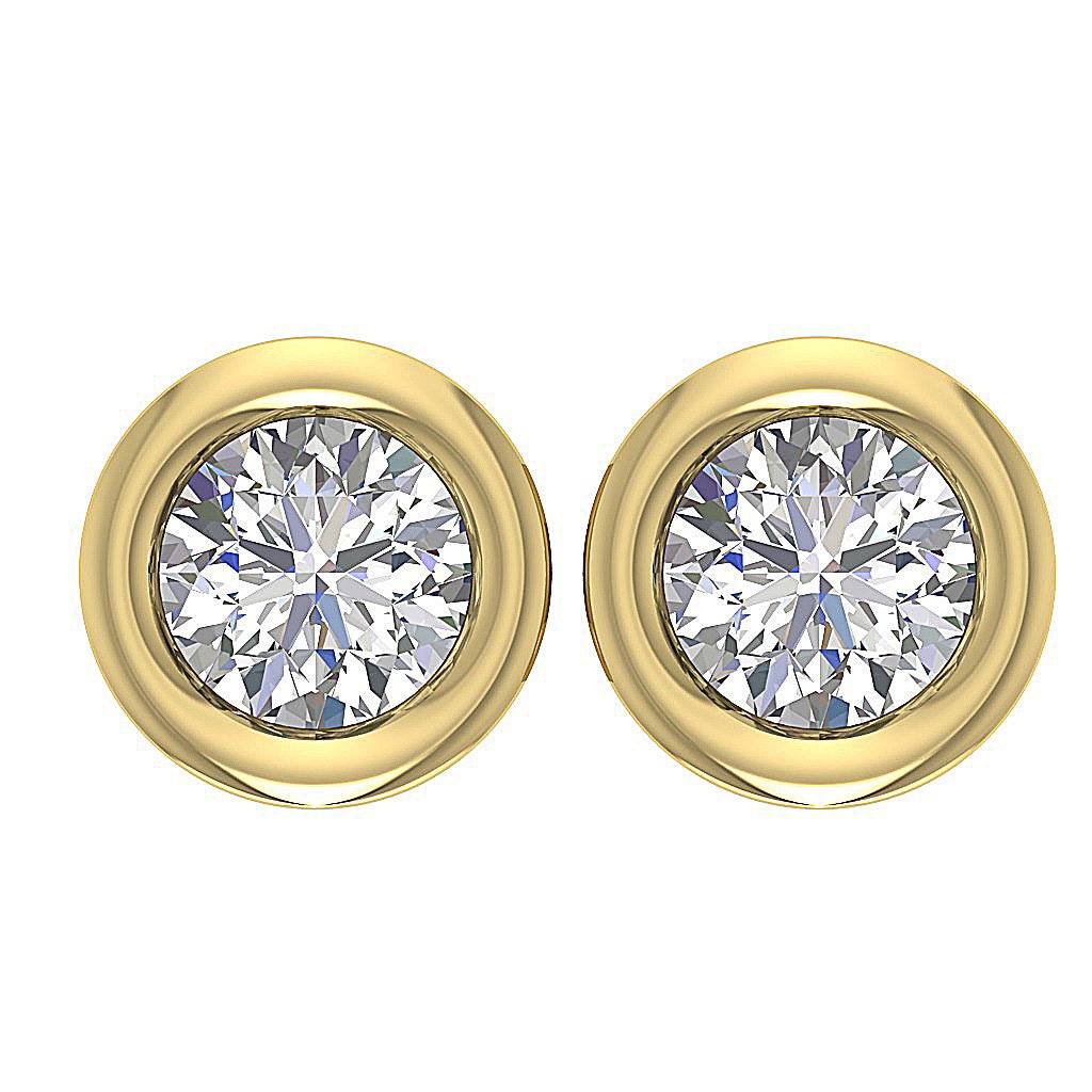 Solitaire Studs Earrings Round Diamonds Bezel Set 14k/18k White Yellow Gold SI1 G 0.55 Ct