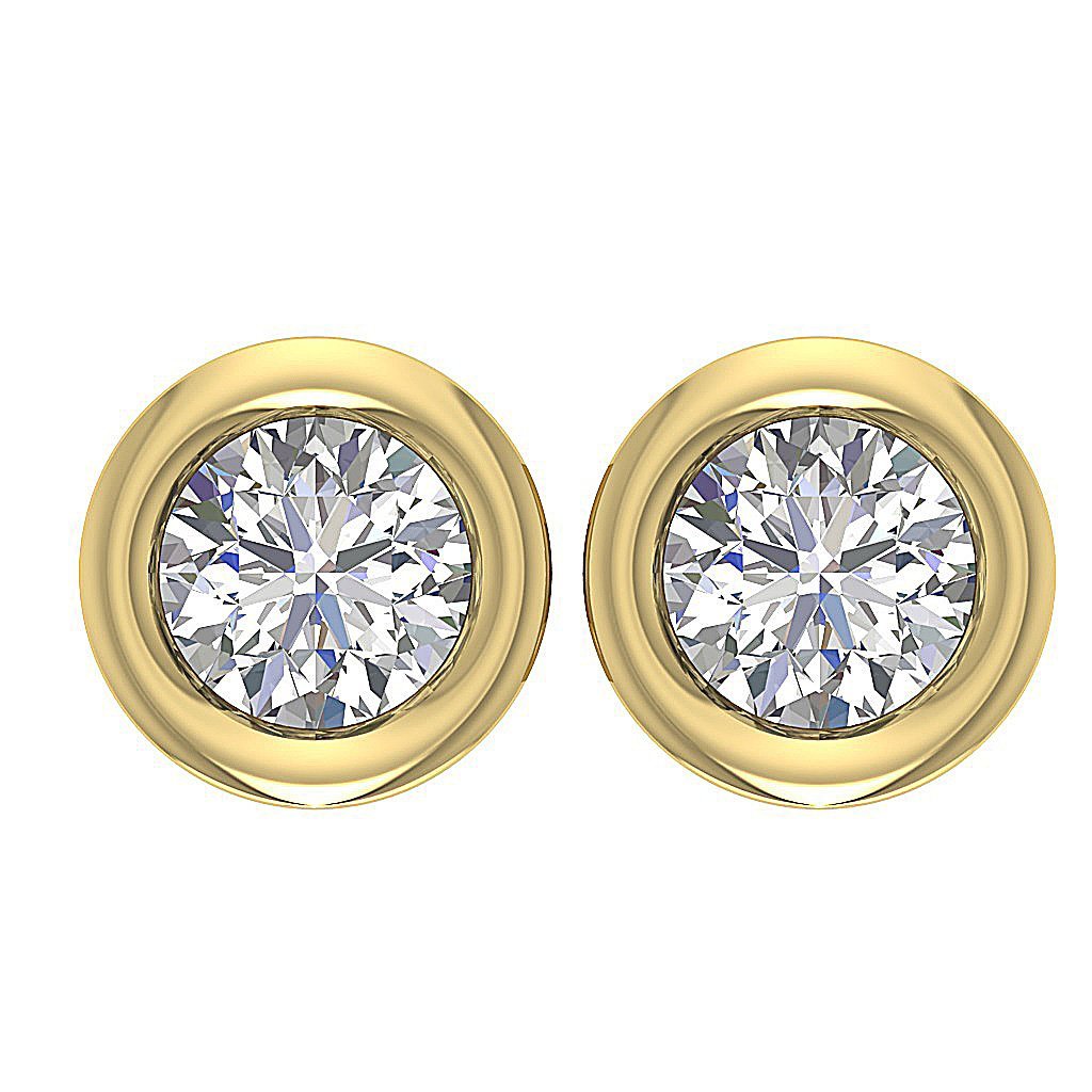 I1 G 0.75 Ct Solitaire Studs Wedding Earrings Genuine Diamond 14k/18k Yellow Gold Bezel Set