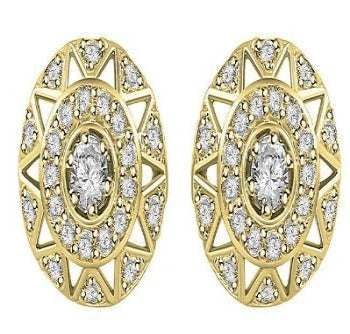 Halo Solitaire Studs Earrings 14k/18k Solid Gold Natural Diamonds SI1 G 0.65 Ct Pave Set