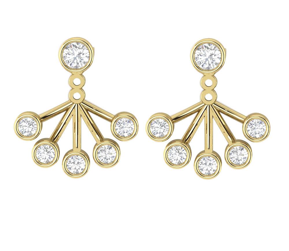14k/18k Solid Gold Round Diamonds I1 G 0.95 Ct Removable Jacket Studs Earrings Bezel Set 14.37MM