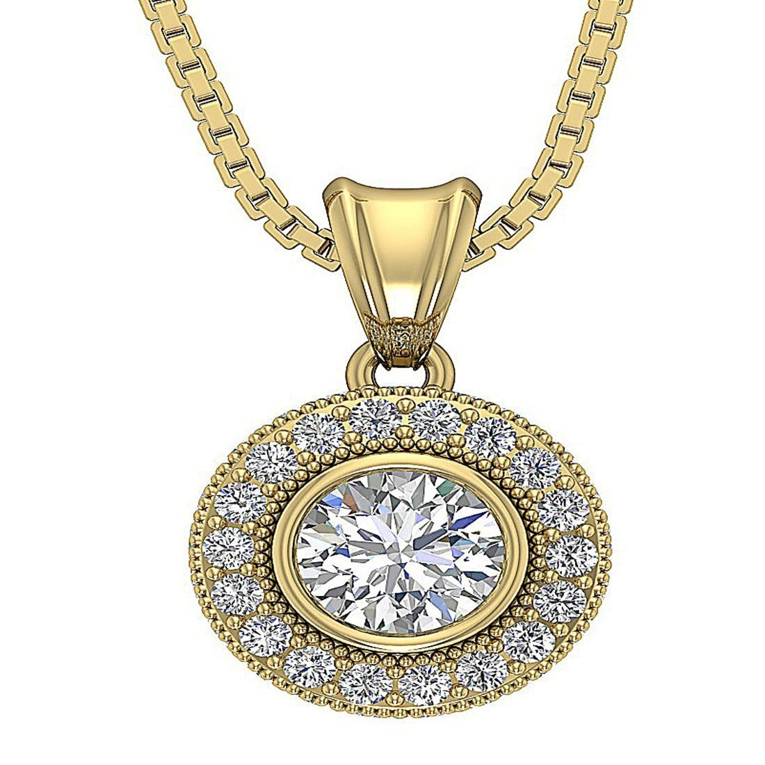 Halo Cluster Pendants Prong Bezel Set Round Diamond I1/SI1 G 1.00 Carat 14k/18k Solid White Gold