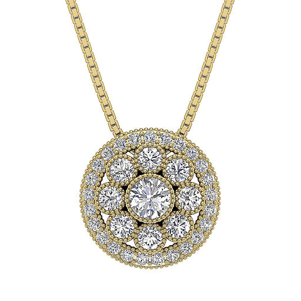 Halo Cluster Pendants 14k/18k Solid White Gold Natural Diamond SI1/I1 G 1.90 Ct Prong Bezel Set