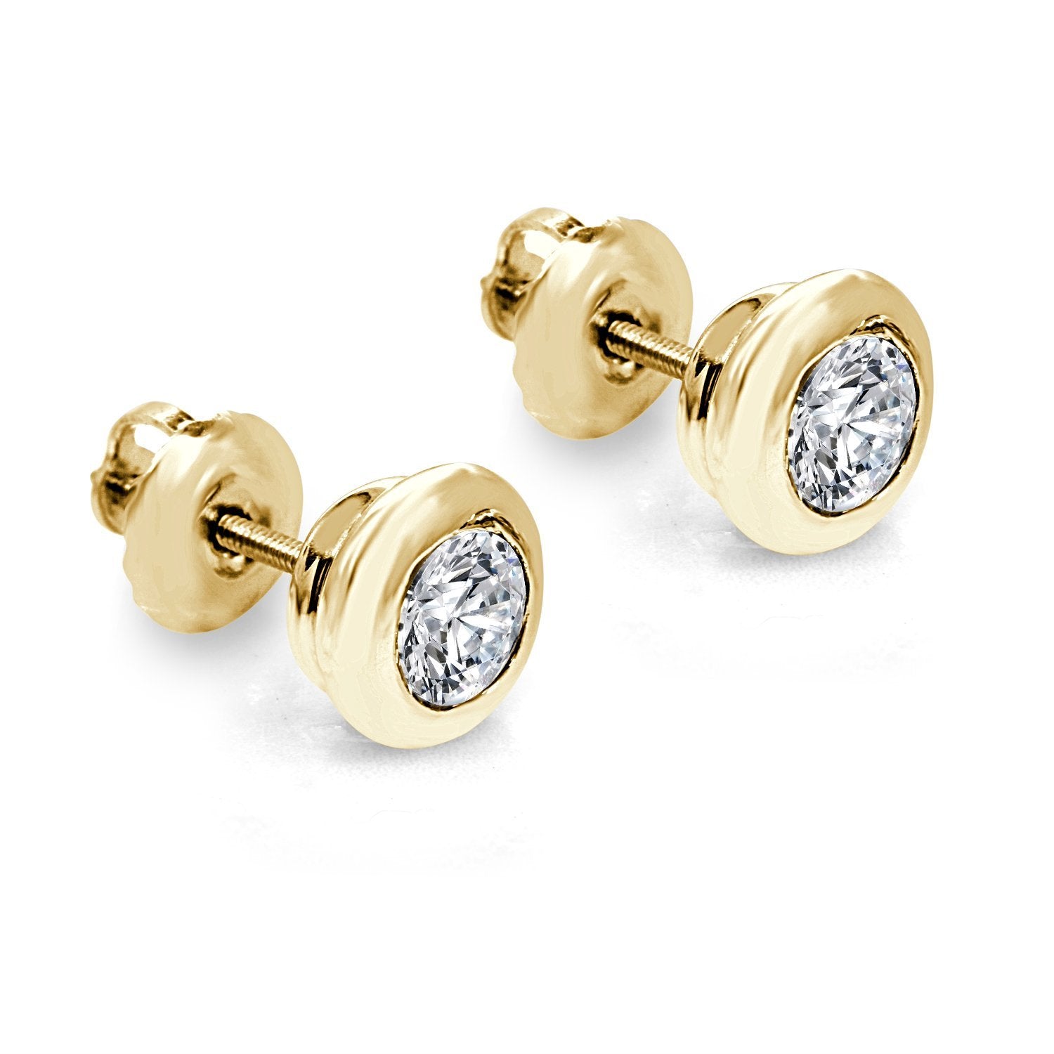 I1 G 0.50 Ct Solitaire Studs Engagement Earrings Natural Diamond 14k/18k Yellow Gold Bezel Set