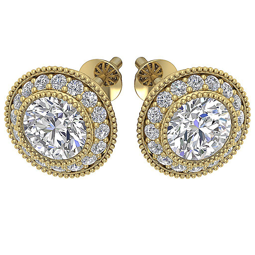 Designer Halo Solitaire Stud Earring SI1 G 1.20Ct 14k/18k Solid Gold Round Diamond Prong Bezel Set