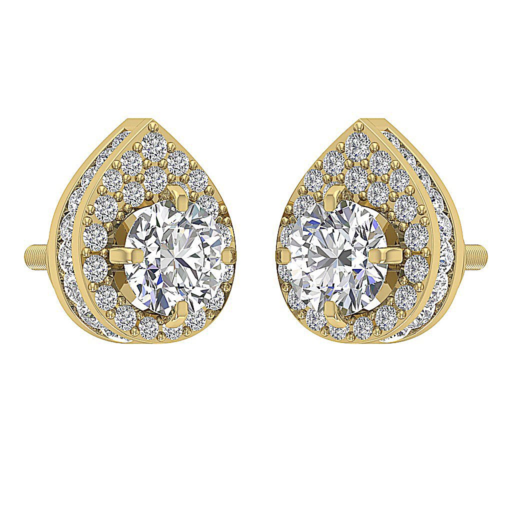 14k/18k Yellow Gold Round Diamond I1 G 1.75Ct Removable Jacket Halo Solitaire Stud Earring 7.80MM