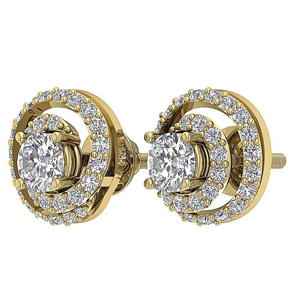 14k/18k Solid Gold Round Diamonds I1 G 1.25Ct Removable Jacket Halo Solitaire Studs Earrings 9.90MM