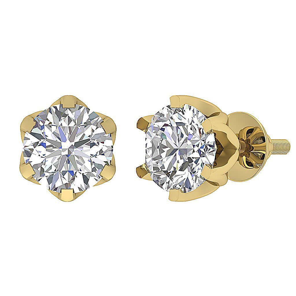 Designer Solitaire Studs Earrings 14k/18k Solid Gold I1 G 1.00 Ct Round Cut Diamonds