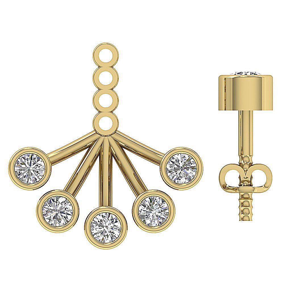 14k/18k Solid Gold Round Diamonds I1 G 0.95 Ct Removable Jacket Studs Earrings Bezel Set 14.37MM