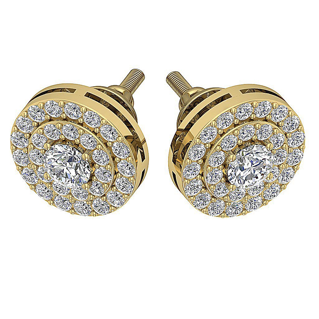 Halo Solitaire Studs Earrings I1 G 1.00 Ct 14k/18k Solid Gold Natural Diamonds